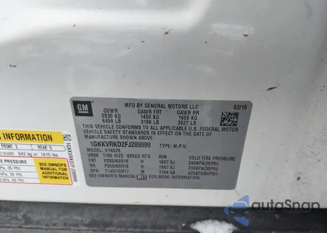 2015 GMC Acadia Slt-1 из США, поврежденный, VIN 1GKKVRKD2FJ289999